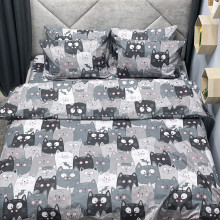 Комплект постельного белья, бязь, с котиками серый 677K
