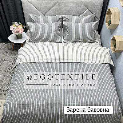 Комплект постільної білизни, 5454/5456 сіра полоска, варена бавовна, арт.649B