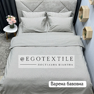 Комплект постельного белья, 5454 сіра вузька полоска, варена хлопок, арт.654B