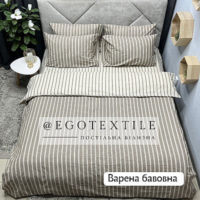 Комплект постільної білизни, 10046/10042 полоси капучино, варена бавовна, арт.668B