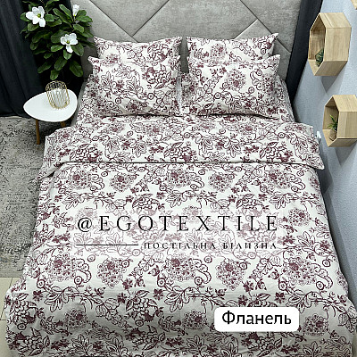 Комплект постільної білизни, 7275/8 бордові квіти, фланель, арт.955FL